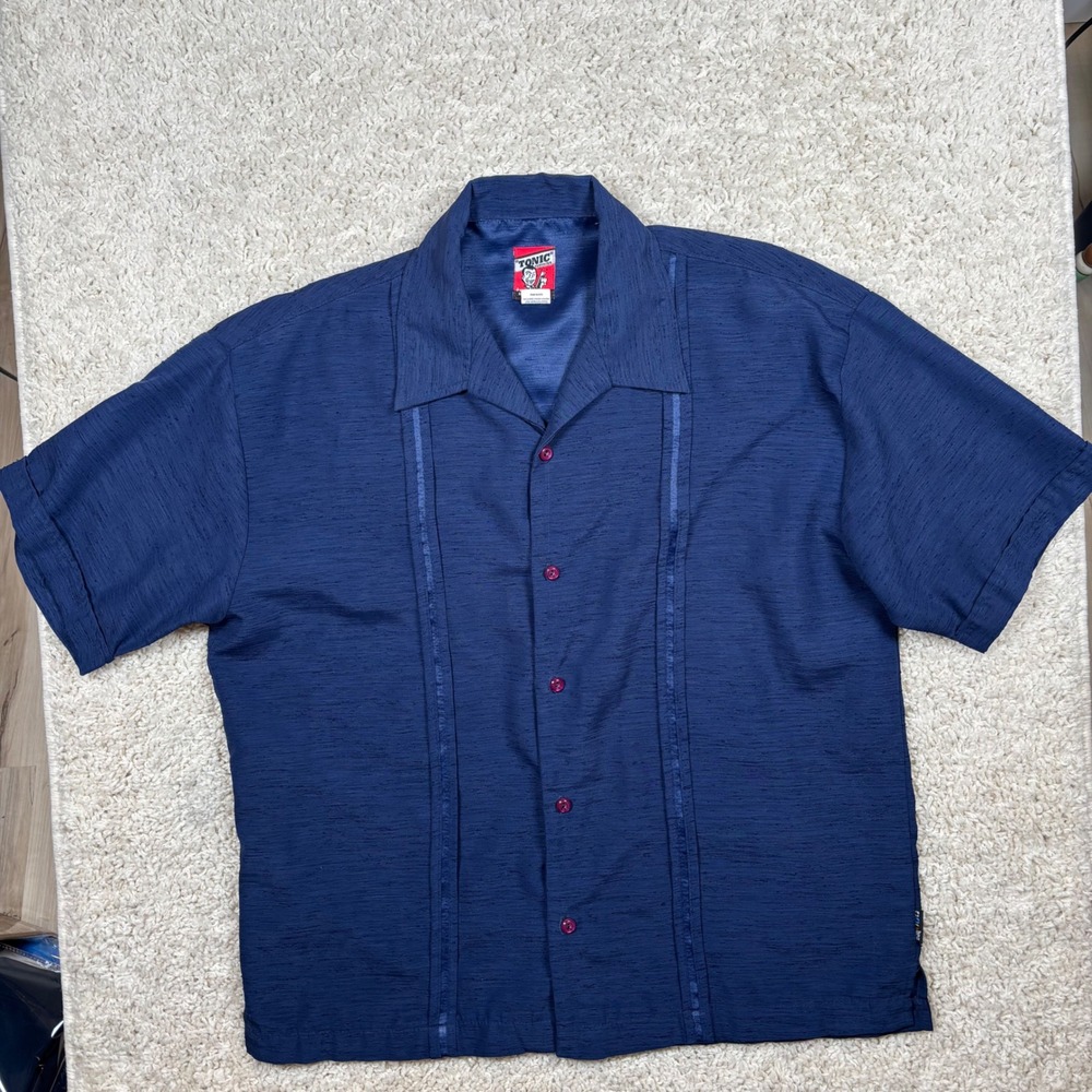 Vintage Tonic by‎ BC Ethic Mens Navy Slub Knit Camp Shirt Rockabilly Large USA